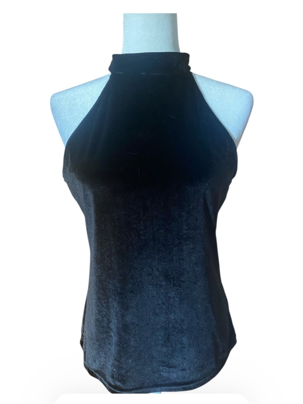TEMT Black Velvet Halter Neck Top Keyhole Back Sleeveless Blouse XL